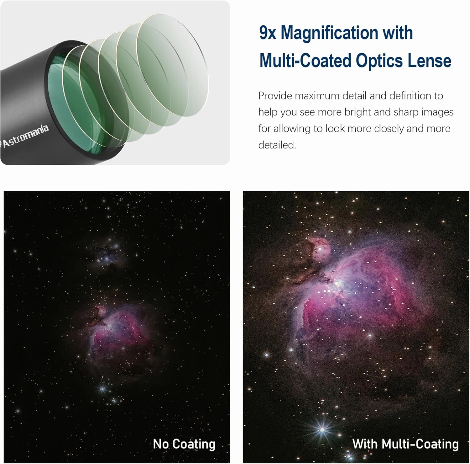 Astromania Finder Scope 9x50, Right Angle Correct Image Optical Telescope Finder, Fully Multi-Coated Finderscope for Astronomical Telescope with Crosshair and Bracket - Upright and Non-Reversed Image