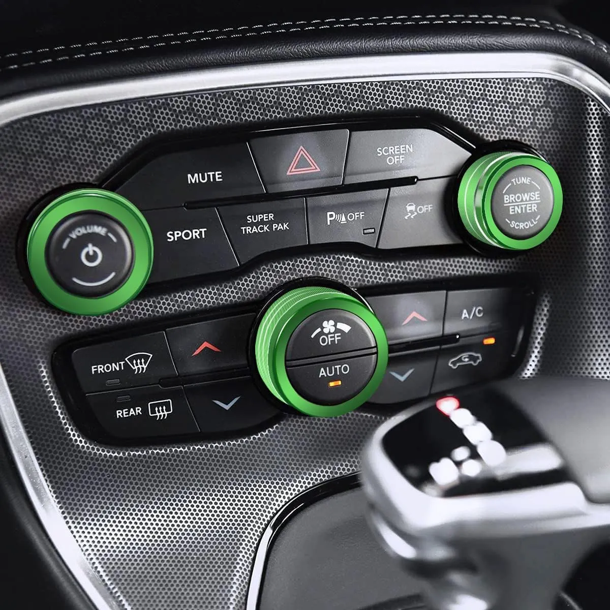 Auprite Climate Control Knob Covers for Challenger Accessories 2015-2023 2024, for Dodge Charger 2015-2023 2024, for Dodge Chrysler 300/300s 2015-2024,3Pcs Kit (Green)
