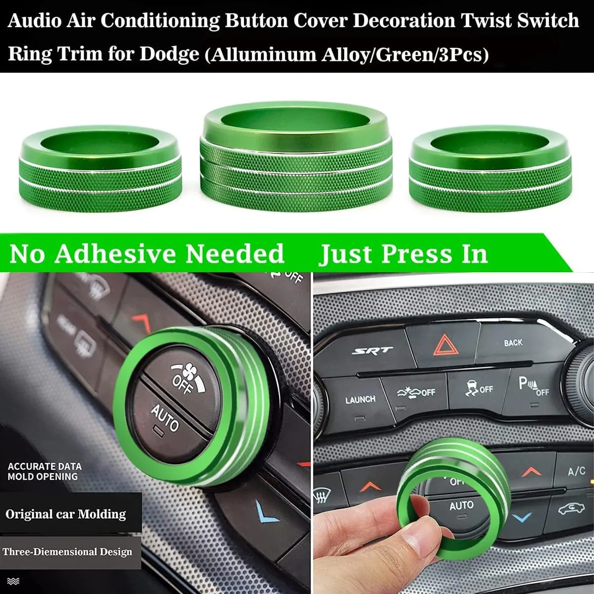 Auprite Climate Control Knob Covers for Challenger Accessories 2015-2023 2024, for Dodge Charger 2015-2023 2024, for Dodge Chrysler 300/300s 2015-2024,3Pcs Kit (Green)