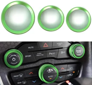 Auprite Climate Control Knob Covers for Challenger Accessories 2015-2023 2024, for Dodge Charger 2015-2023 2024, for Dodge Chrysler 300/300s 2015-2024,3Pcs Kit (Green)
