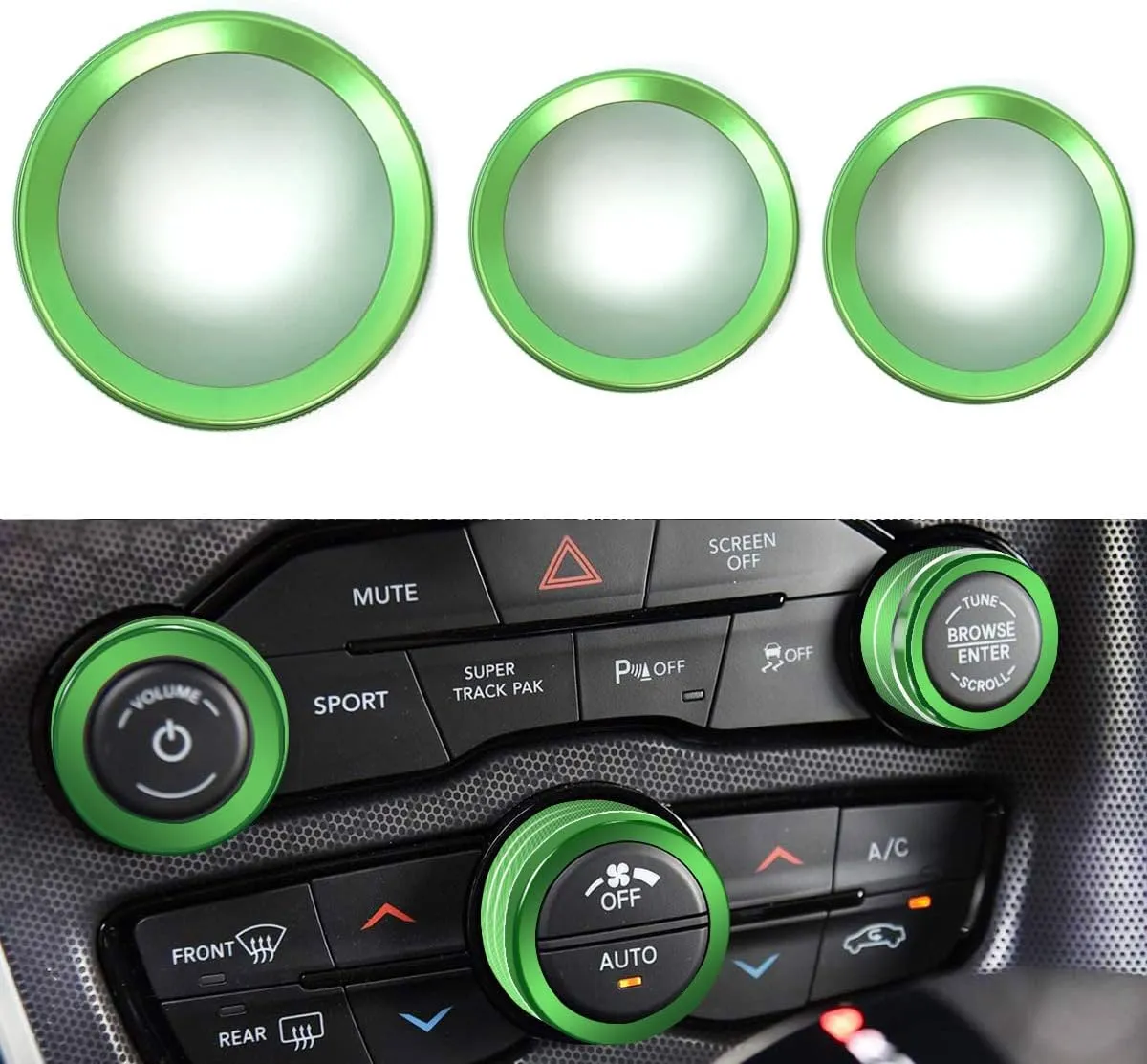 Auprite Climate Control Knob Covers for Challenger Accessories 2015-2023 2024, for Dodge Charger 2015-2023 2024, for Dodge Chrysler 300/300s 2015-2024,3Pcs Kit (Green)