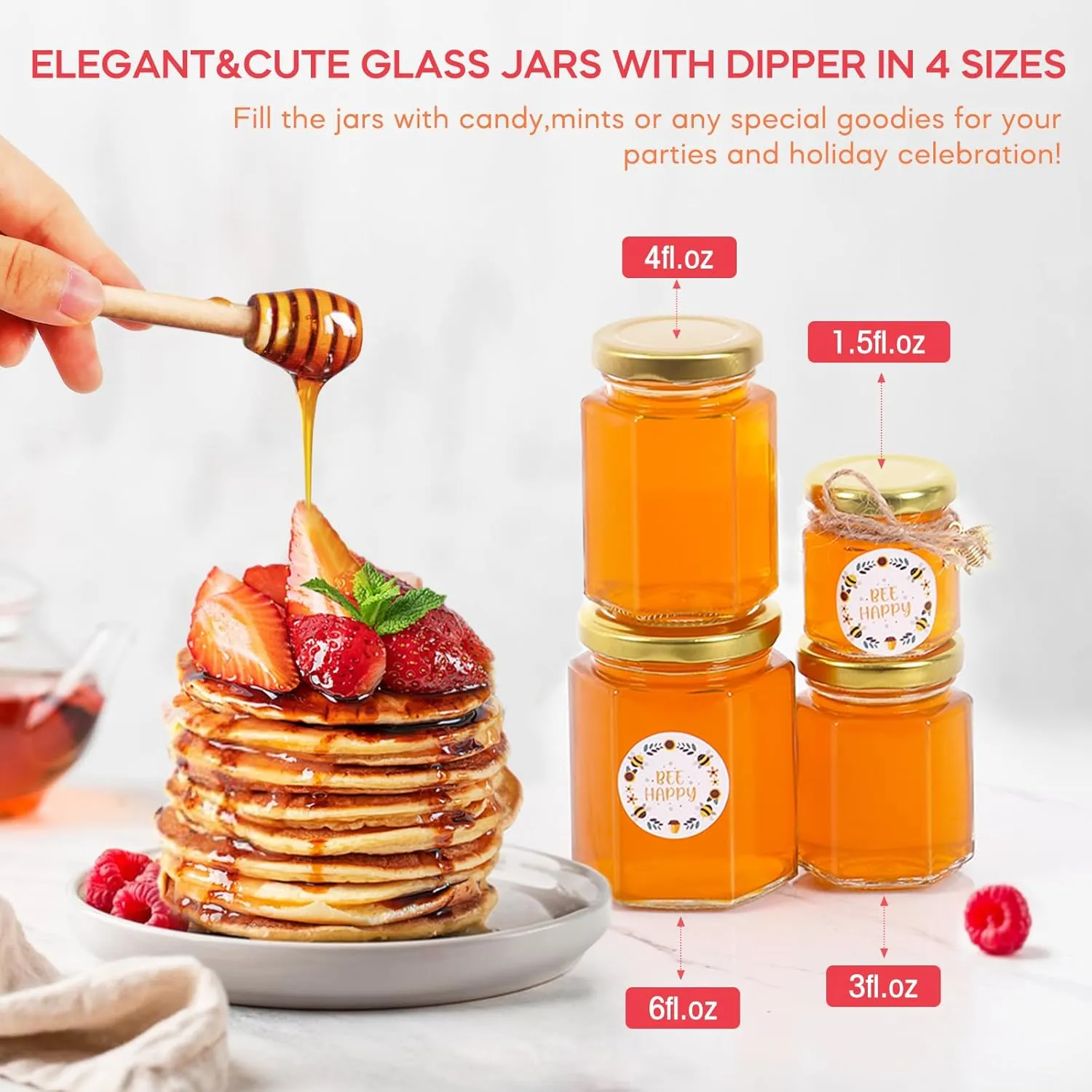 AuroTrends 3oz Mini Honey Jars with Dipper 30Pack, Empty Glass Jars for Baby Shower Favors/Wedding Favors for Guests Bulk-Mini Jars with Wooden Dippers (3oz-30Pack)