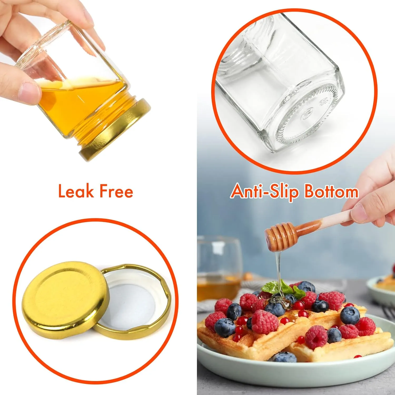 AuroTrends 3oz Mini Honey Jars with Dipper 30Pack, Empty Glass Jars for Baby Shower Favors/Wedding Favors for Guests Bulk-Mini Jars with Wooden Dippers (3oz-30Pack)