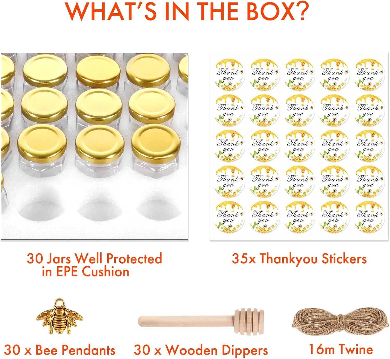 AuroTrends 3oz Mini Honey Jars with Dipper 30Pack, Empty Glass Jars for Baby Shower Favors/Wedding Favors for Guests Bulk-Mini Jars with Wooden Dippers (3oz-30Pack)