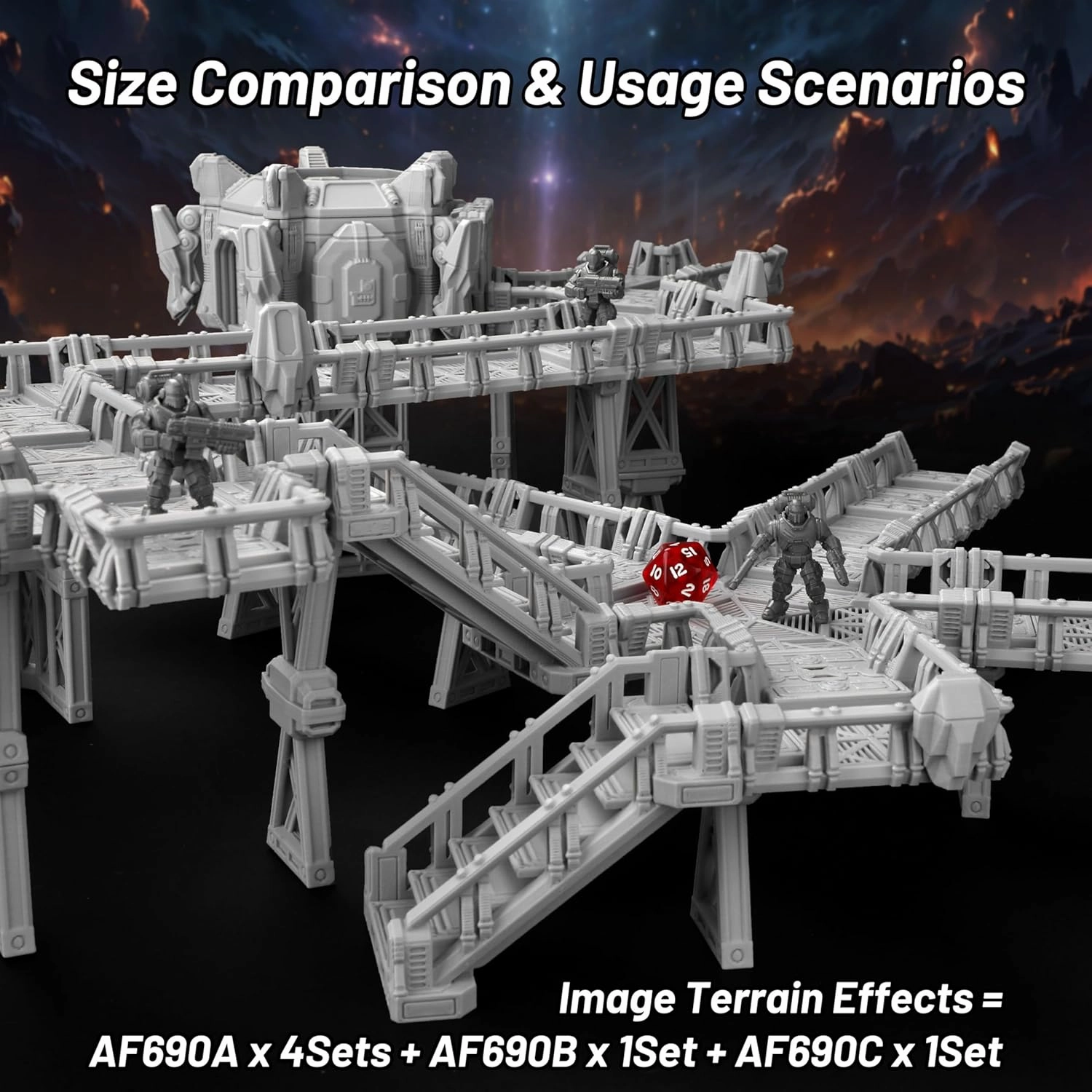 AUSPDICE Sci-Fi Platform Walkways Set – RPG Terrain for Adults, DND Walls and Bridges, Building Blocks for Tabletop RPG Games Like Dungeons and Dragons and Shadowrun-AF690B