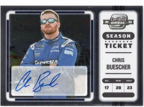 AUTOGRAPHED Chris Buescher 2023 Panini Chronicles Contenders Optic Racing SEASON TICKET Signed NASCAR Collectible Insert Trading Card