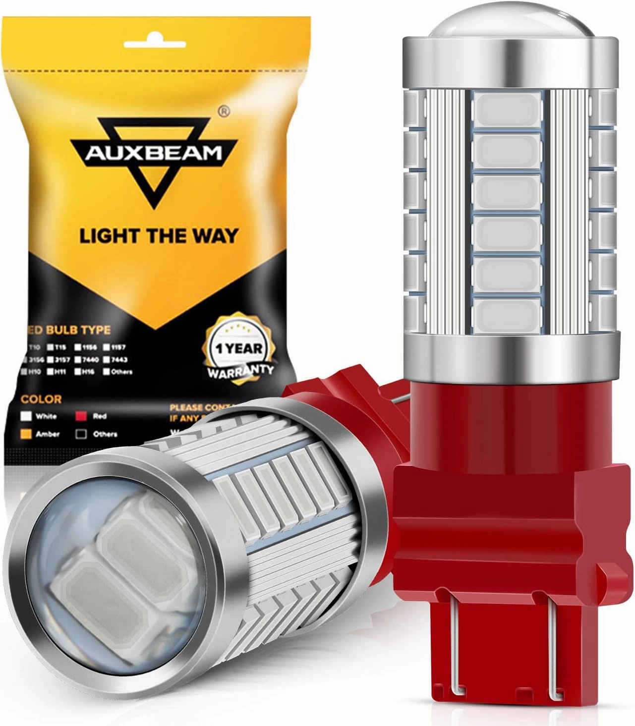 Auxbeam 3156 3157 Red LED Bulbs, Super Bright 3056 3057KX 4157K 3047K 3157LL 4057K 3457 LED Brake Stop Tail Lights Taillights for Cars Trucks Motorcycles, 3030-SMD 12V, Pack of 2 (Need Resistors)
