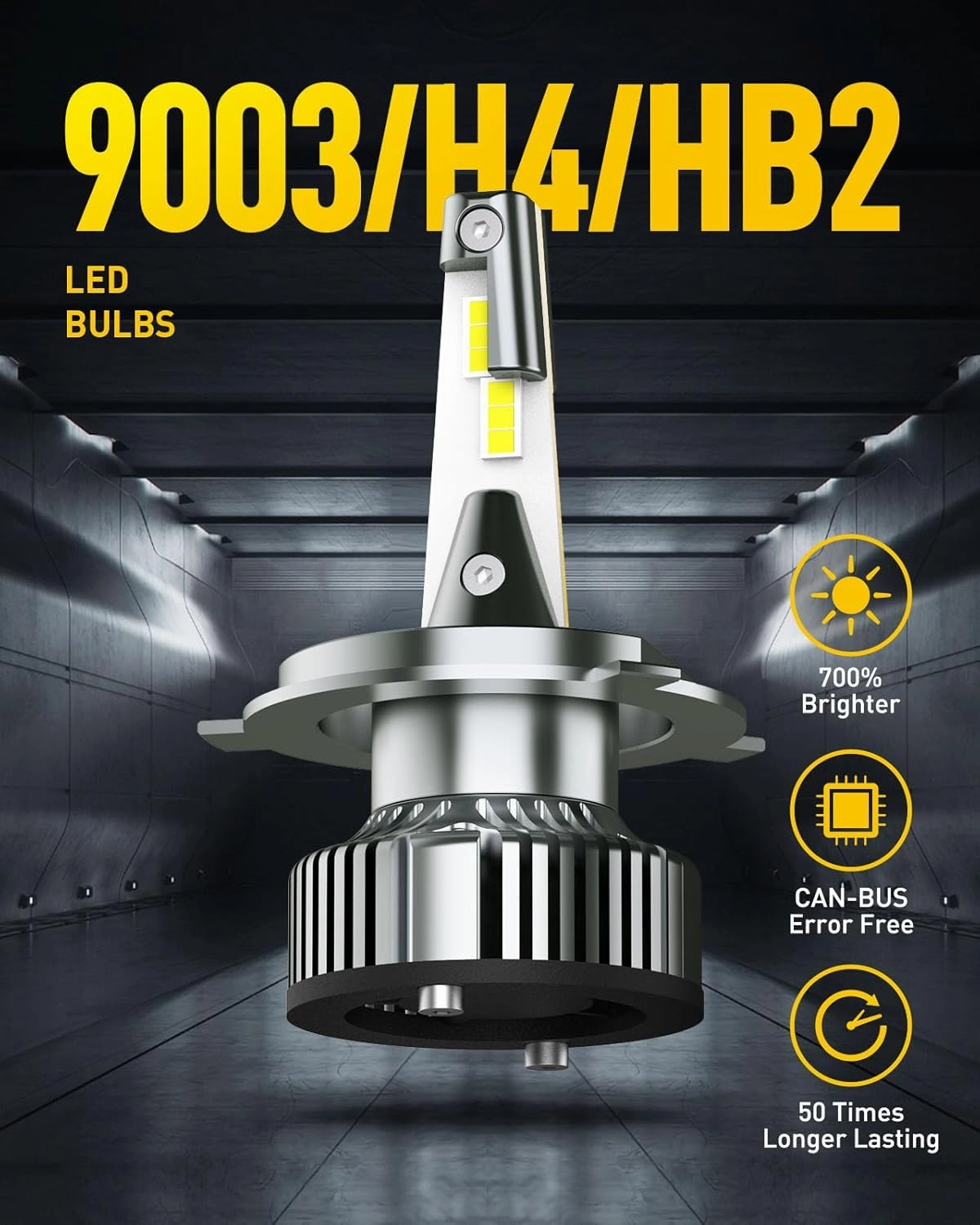 AUXITO H4 9003 HB2 LED Bulbs, 700% Brighter 6500K White Replacement for 9003/H4 Halogen Bulb HB2 Fog Lights, Canbus Plug and Play, Pack of 2