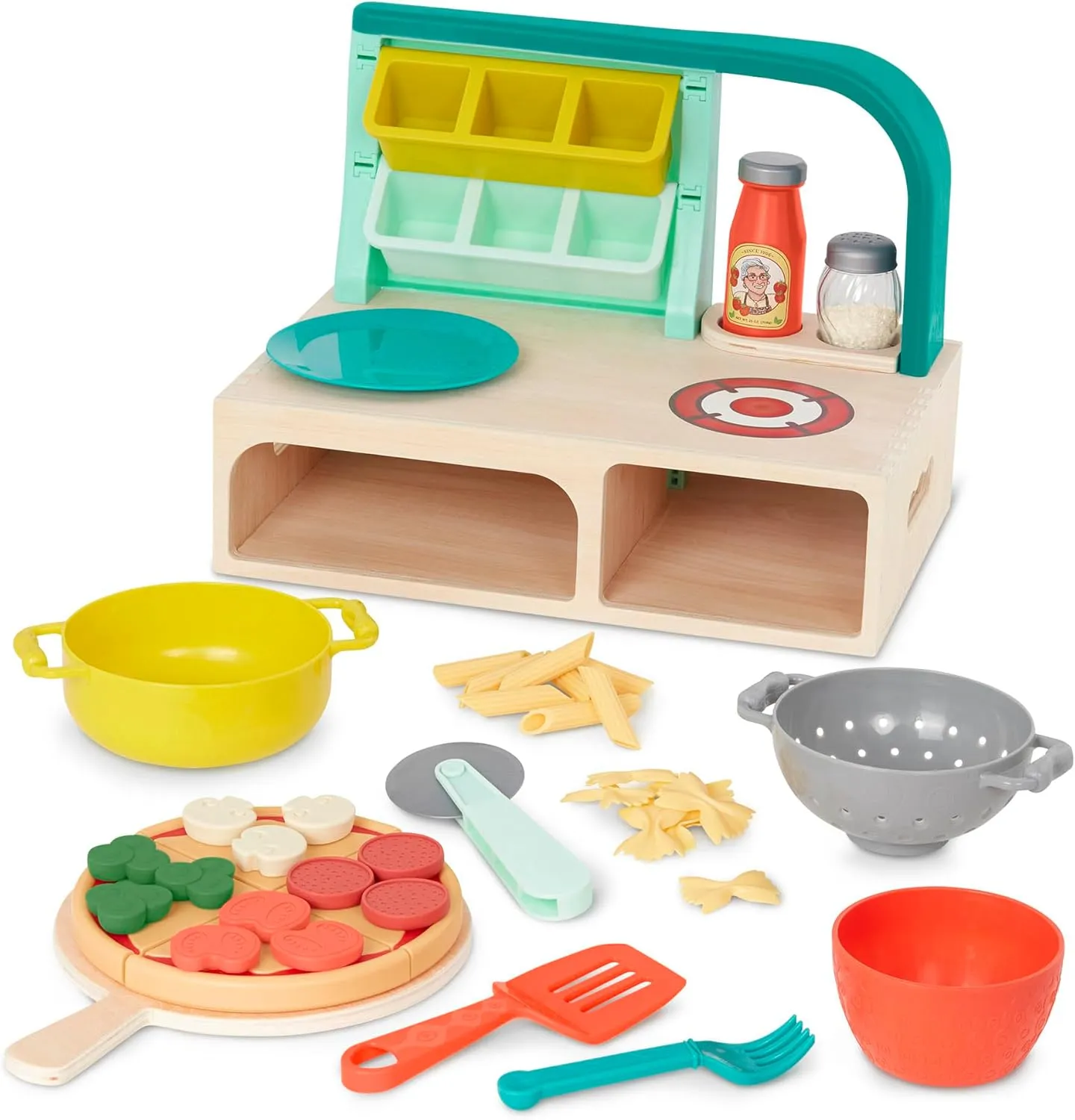 B. toys Mini Chef Pizza-n-Pasta Playset - Pretend Play Pizza & Pasta Play Set Food Toys for Kids 3 Years 