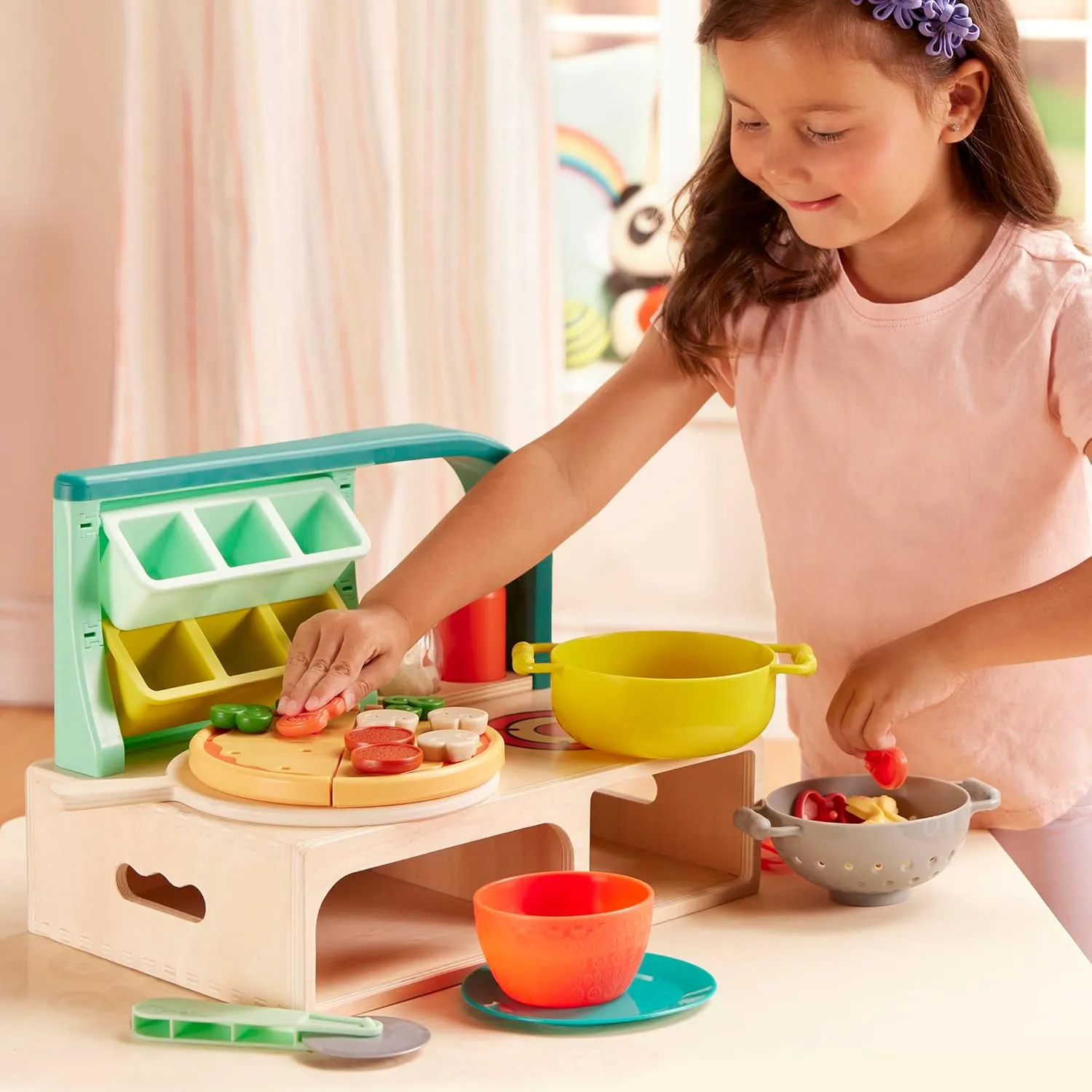 B. toys Mini Chef Pizza-n-Pasta Playset - Pretend Play Pizza & Pasta Play Set Food Toys for Kids 3 Years 