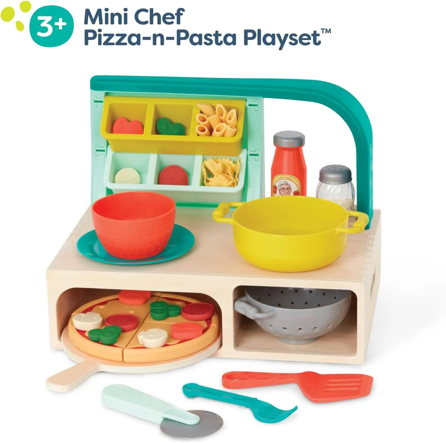 B. toys Mini Chef Pizza-n-Pasta Playset - Pretend Play Pizza & Pasta Play Set Food Toys for Kids 3 Years 