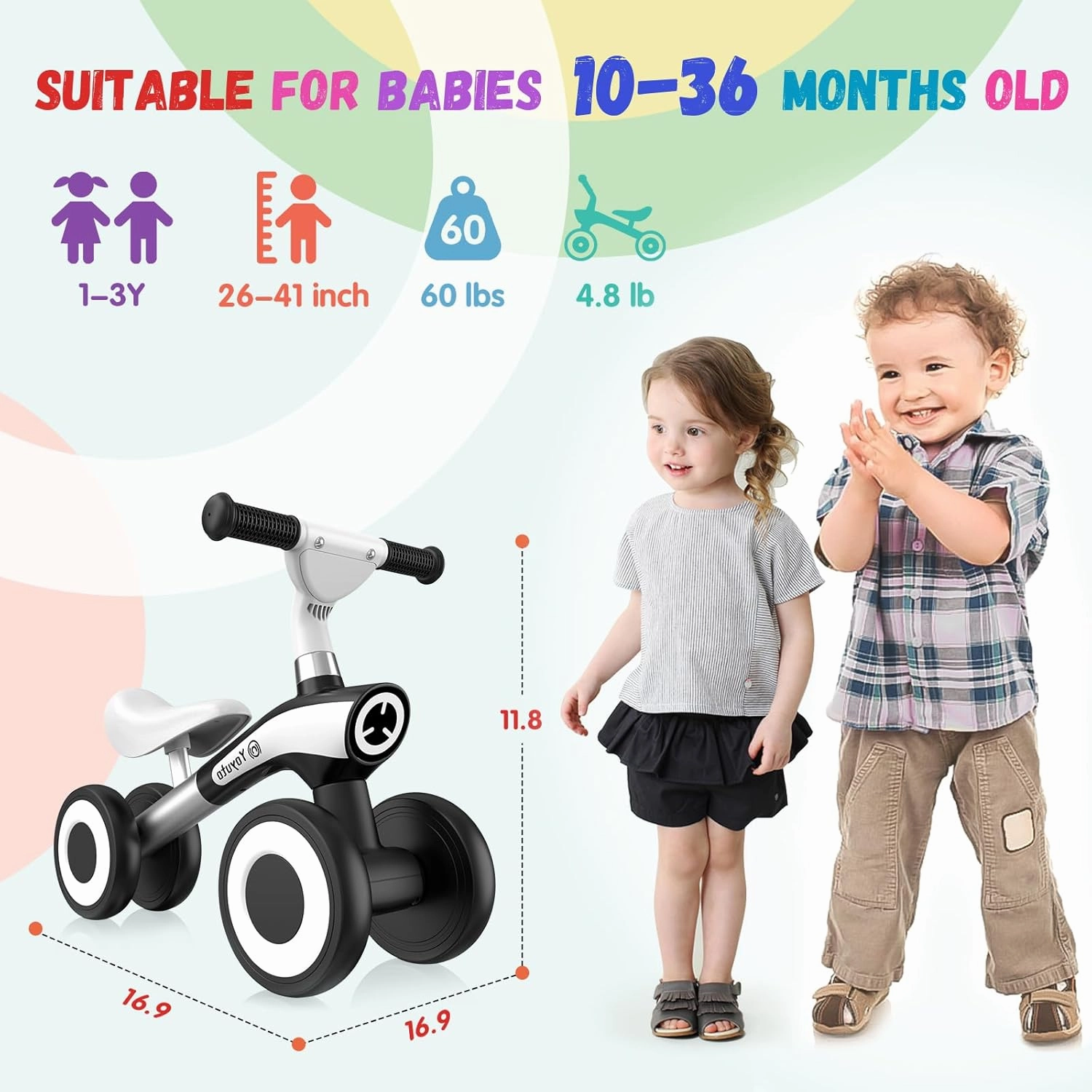 Baby Balance Bike for 1 Year Old Boys Girls 12-36 Month Toddler, 4 Silence Wheels Soft Seat Pre-School First Riding Toys Toddler First Birthday Gifts (Black)