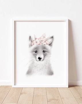 Baby Fox with Blush Flower Crown Print