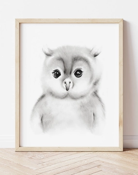 Baby Owl Sketch Fluffy Face Print