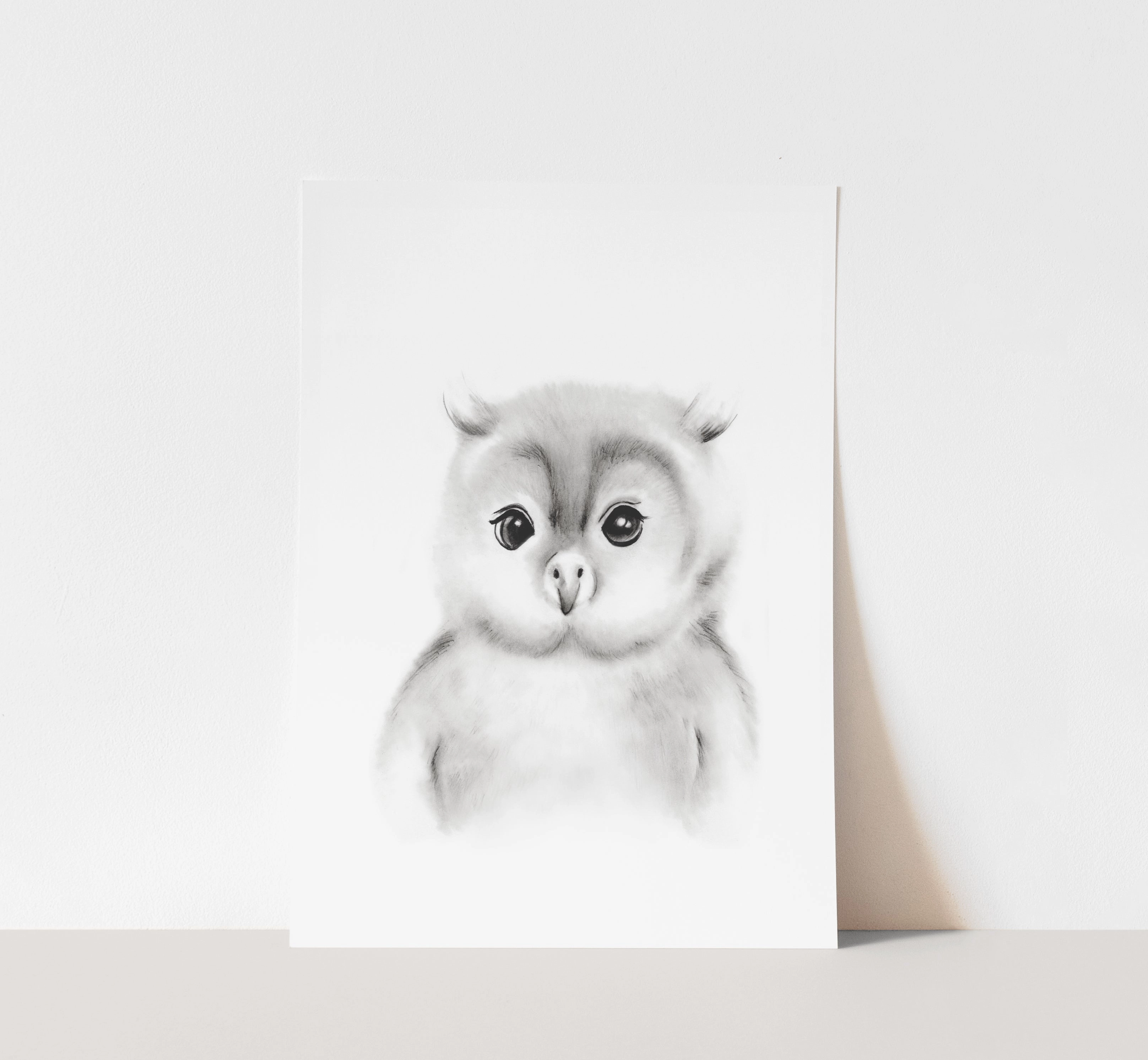 Baby Owl Sketch Fluffy Face Print