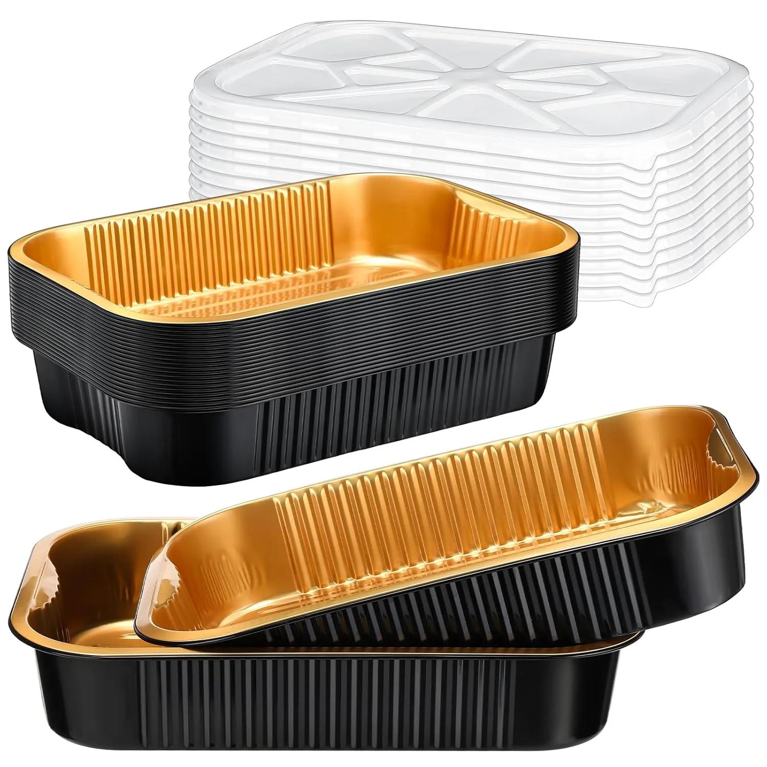 Baderke 20 Set 9x13 Heavy Duty Aluminum Pans with Lids Double Thick Aluminum Foil Baking Pan Food Container for Heating Cooking Meal Prep Storage Freezer and Takeout (Black Gold)