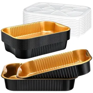 Baderke 20 Set 9x13 Heavy Duty Aluminum Pans with Lids Double Thick Aluminum Foil Baking Pan Food Container for Heating Cooking Meal Prep Storage Freezer and Takeout (Black Gold)