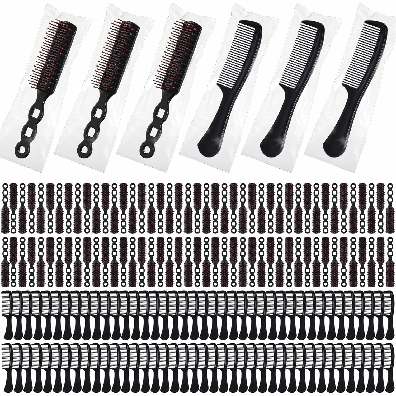 Baderke 200 Pcs Hair Brushes Bulk Combs Set for Homeless Individually Wrapped Bulk Brush Widen Combs for Curly Hair Suitable for Women Men Shelter Nursing Hotel Church Charity Supply(Black)