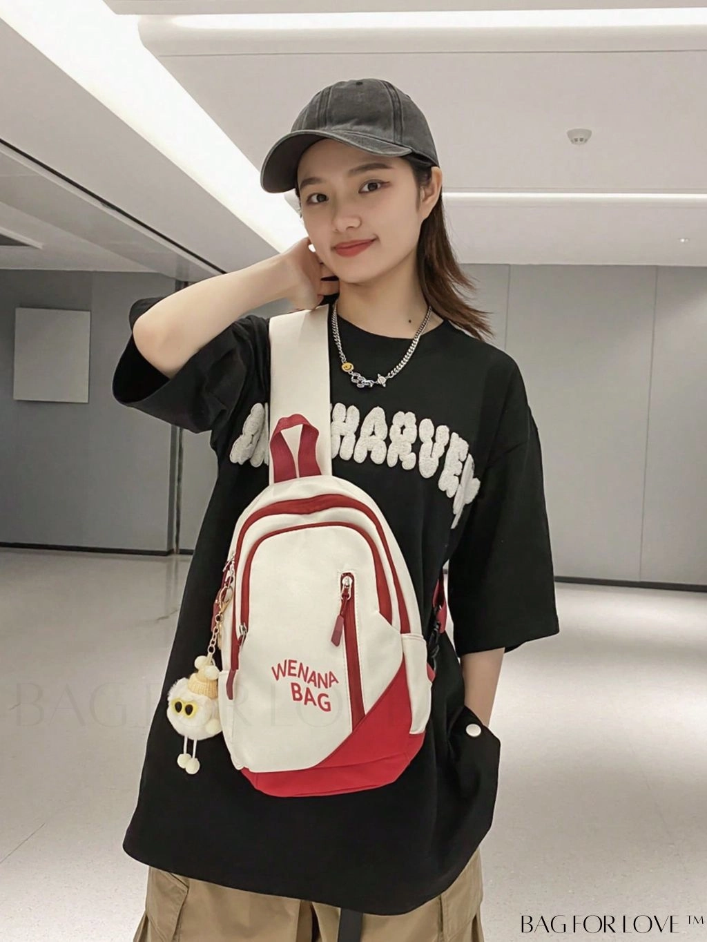 BagForLove - Compact Graphic Sling Bag with Zipper Closure and Bag Charm