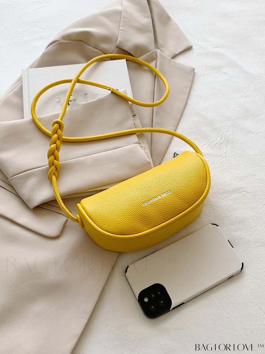 BagForLove - Compact Litchi Embossed Graphic Crossbody Bag in Mini Yellow