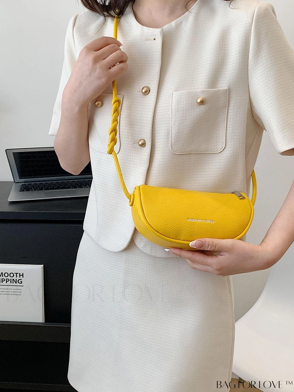 BagForLove - Compact Litchi Embossed Graphic Crossbody Bag in Mini Yellow