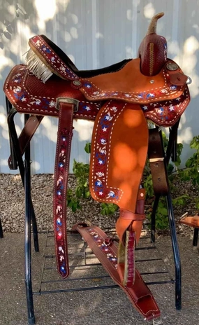 Barrel Racing Western Horse Saddle Wooden Tree Handmade Premium Leather Comfort Horse Trail Equestrian Tooled Carved Horse Riding Saddle Size: 10"-18 inches Seat Available, AF10