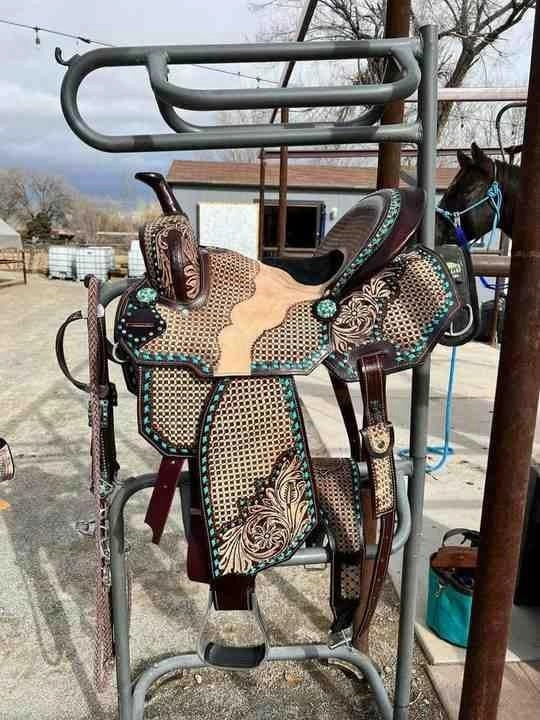 Barrel Racing Western Horse Saddle Wooden Tree Handmade Premium Leather Comfort Horse Trail Equestrian Tooled Carved Horse Riding Saddle Size: 10"-18 inches Seat Available, AF15