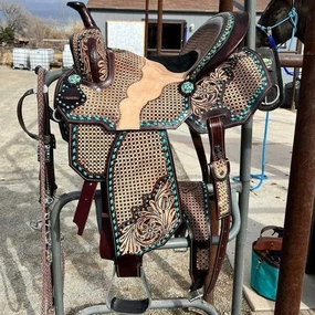 Barrel Racing Western Horse Saddle Wooden Tree Handmade Premium Leather Comfort Horse Trail Equestrian Tooled Carved Horse Riding Saddle Size: 10"-18 inches Seat Available, AF15