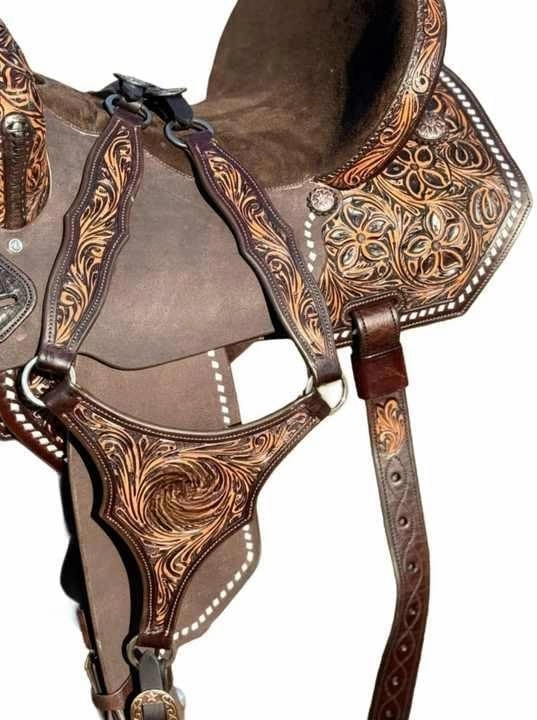 Barrel Racing Western Wooden Tree Horse Saddles Handmade Premium Leather Comfort Horses Trail Equestrian Tooled Carved Horse Saddle Riding Size: 10-18 inches Seat, KT04