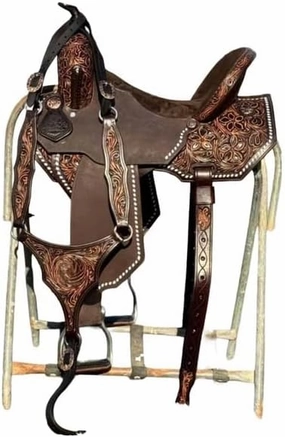 Barrel Racing Western Wooden Tree Horse Saddles Handmade Premium Leather Comfort Horses Trail Equestrian Tooled Carved Horse Saddle Riding Size: 10-18 inches Seat, KT04