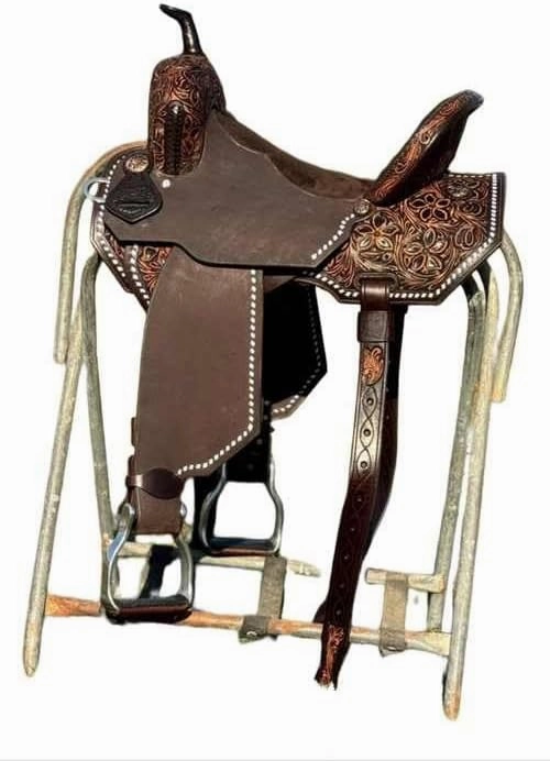 Barrel Racing Western Wooden Tree Horse Saddles Handmade Premium Leather Comfort Horses Trail Equestrian Tooled Carved Horse Saddle Riding Size: 10-18 inches Seat, KT04