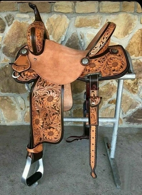 Barrel Racing Western Wooden Tree Horse Saddles Handmade Premium Leather Comfort Horses Trail Equestrian Tooled Carved Horse Saddle Riding Size: 10-18 inches Seat, KT12