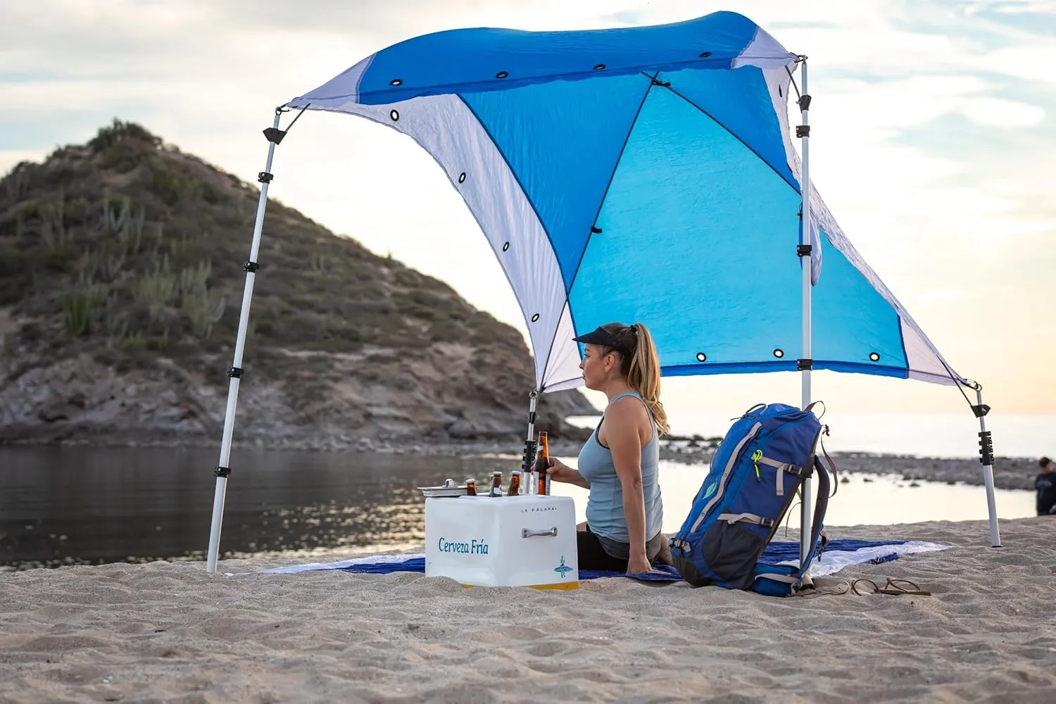 Basecamp Pop up Beach Tent Sun Shelter | 9.5x6.5 Ft Beach Cabana, Portable Sun Shade Canopy, Outdoor Camping Canopy, Beach, Picnic, Backyard, Pool | Converts to Hammocks, Sand Anchors