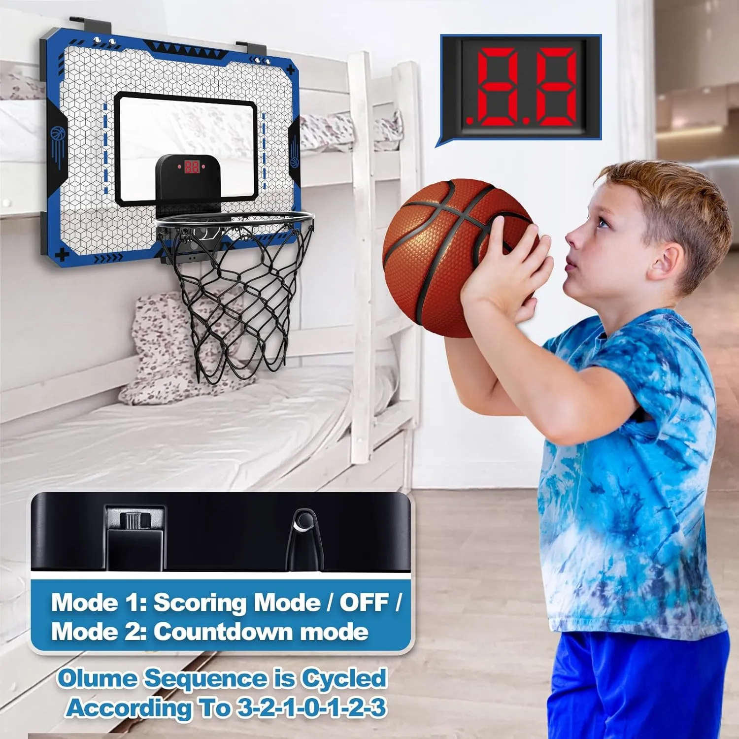 Basketball Hoop Indoor for 5 6 7 8 9 10  Year Old Boys Kids, Mini Basketball Hoop with Electronic Scoreboard Over The Door, Birthday Gift Sport Toys