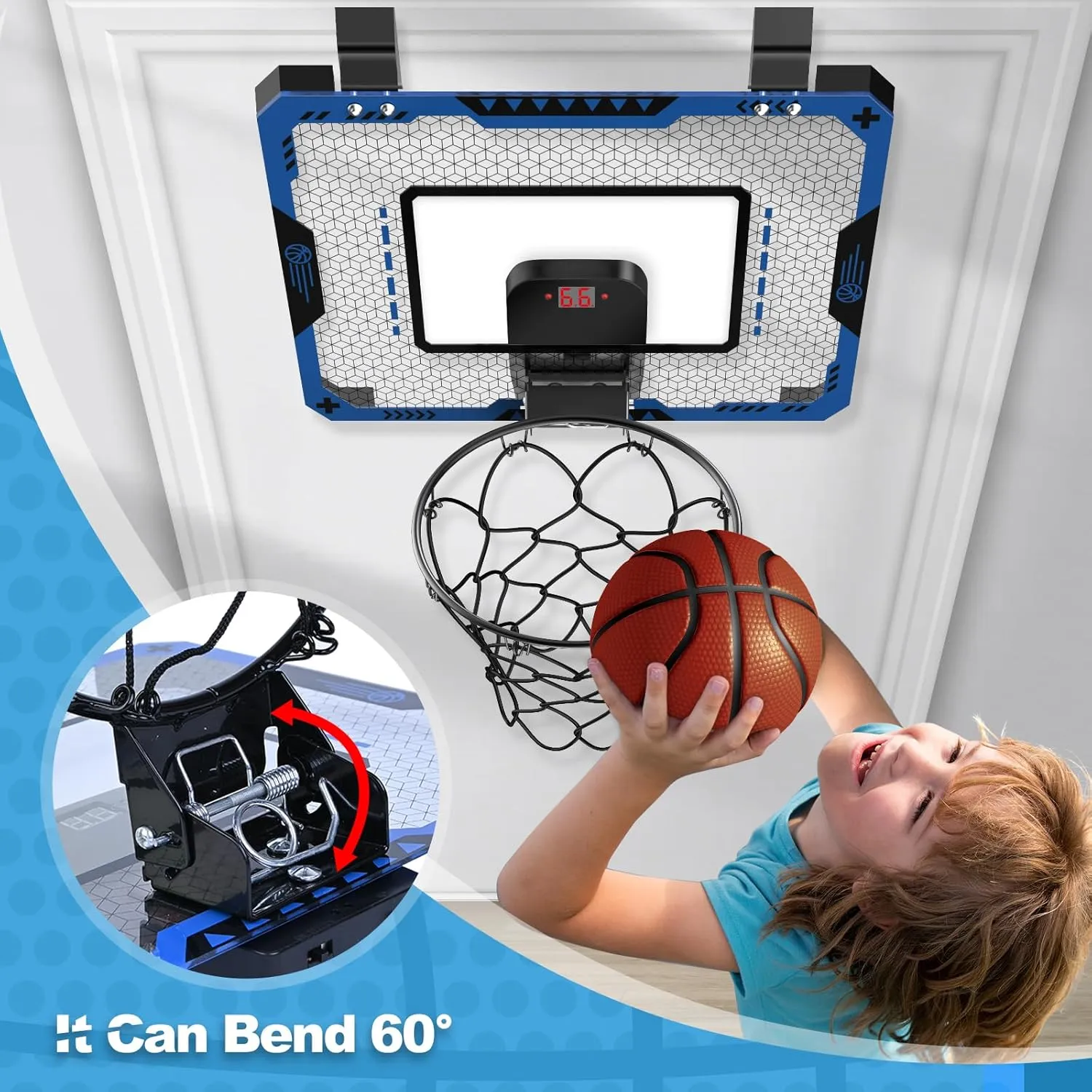 Basketball Hoop Indoor for 5 6 7 8 9 10  Year Old Boys Kids, Mini Basketball Hoop with Electronic Scoreboard Over The Door, Birthday Gift Sport Toys