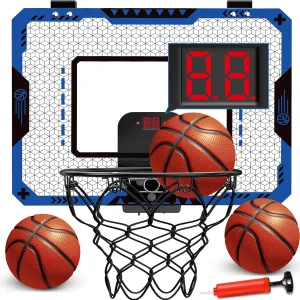 Basketball Hoop Indoor for 5 6 7 8 9 10  Year Old Boys Kids, Mini Basketball Hoop with Electronic Scoreboard Over The Door, Birthday Gift Sport Toys