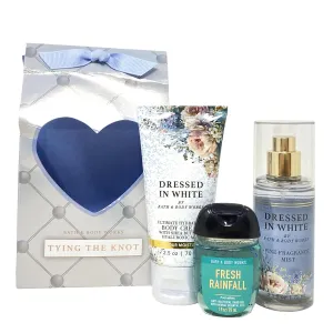 Bath and Body Work DRESSED IN WHITE Tying The Knot Mini Gift Bag 3 Piece Set - Body Cream - Fragrance Mist and Hand Gel - Travel Size