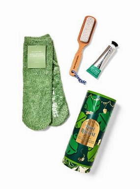 Bath and Body Foot Routine Care Bundle Mini Gift Set, Shea Infused Socks, Pumice Stone and Shea Butter Foot Cream (1 oz) Products comes arranged inside a decorative gift box