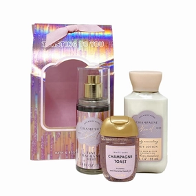 Bath and Body Work Champagne Toast Toasting To You Mini Gift Bag Trio Set - Fragrance Mist - Body Lotion and Hand Gel - Travel Size