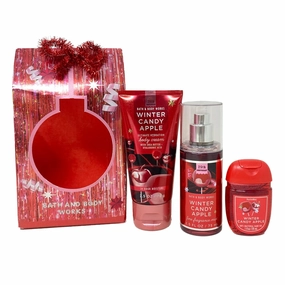 Bath and Body Work Winter Candy Apple Mini Gift Bag Trio Set - Body Cream, Fragrance Mist and Hand Gel - Travel Size