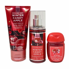 Bath and Body Work Winter Candy Apple Mini Gift Trio Set - Body Cream, Fragrance Mist and Hand Gel - Travel Size
