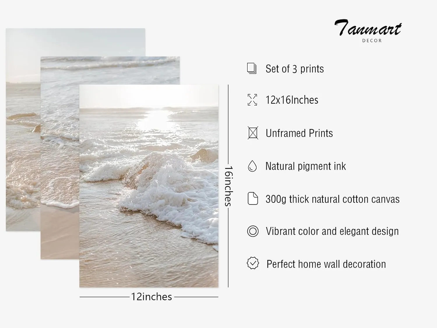 Beach Wall Art Decor Coastal Wall Art Pictures Ocean Canvas Wall Art Beige Beachy Wall Decor Boho Beach Prints Ocean Painting Coastal Artwork for Bedroom Living Room 12x16 Inch Unframed Set of 3