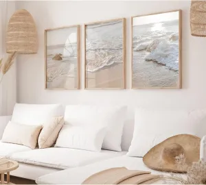 Beach Wall Art Decor Coastal Wall Art Pictures Ocean Canvas Wall Art Beige Beachy Wall Decor Boho Beach Prints Ocean Painting Coastal Artwork for Bedroom Living Room 12x16 Inch Unframed Set of 3