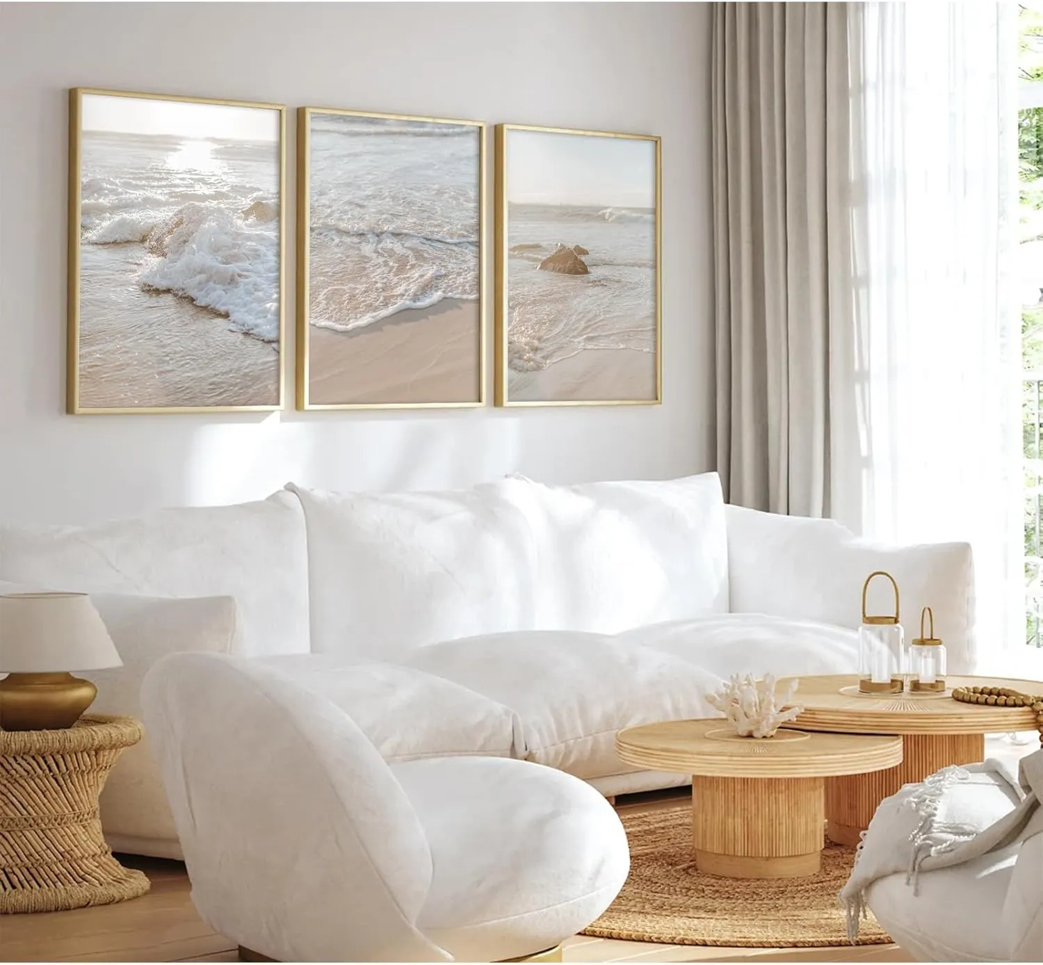 Beach Wall Art Decor Coastal Wall Art Pictures Ocean Canvas Wall Art Beige Beachy Wall Decor Boho Beach Prints Ocean Painting Coastal Artwork for Bedroom Living Room 12x16 Inch Unframed Set of 3