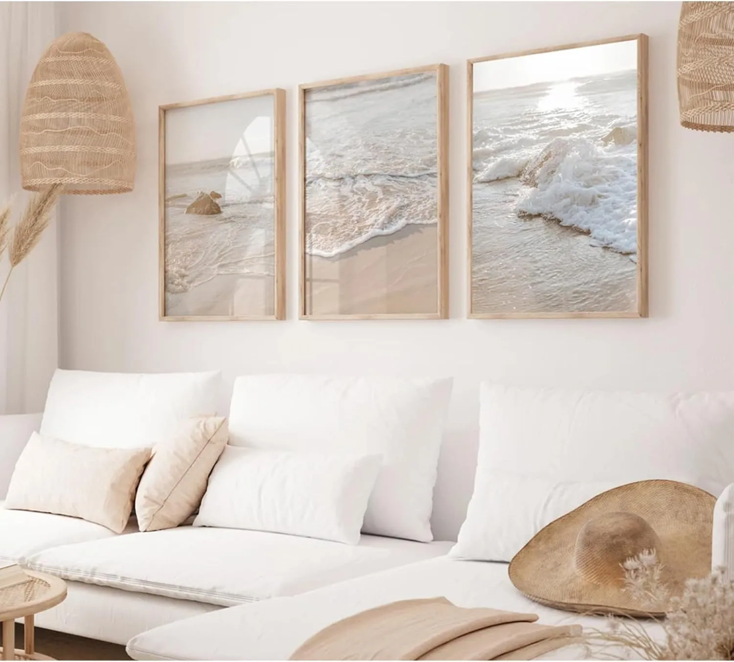 Beach Wall Art Decor Coastal Wall Art Pictures Ocean Canvas Wall Art Beige Beachy Wall Decor Boho Beach Prints Ocean Painting Coastal Artwork for Bedroom Living Room 12x16 Inch Unframed Set of 3