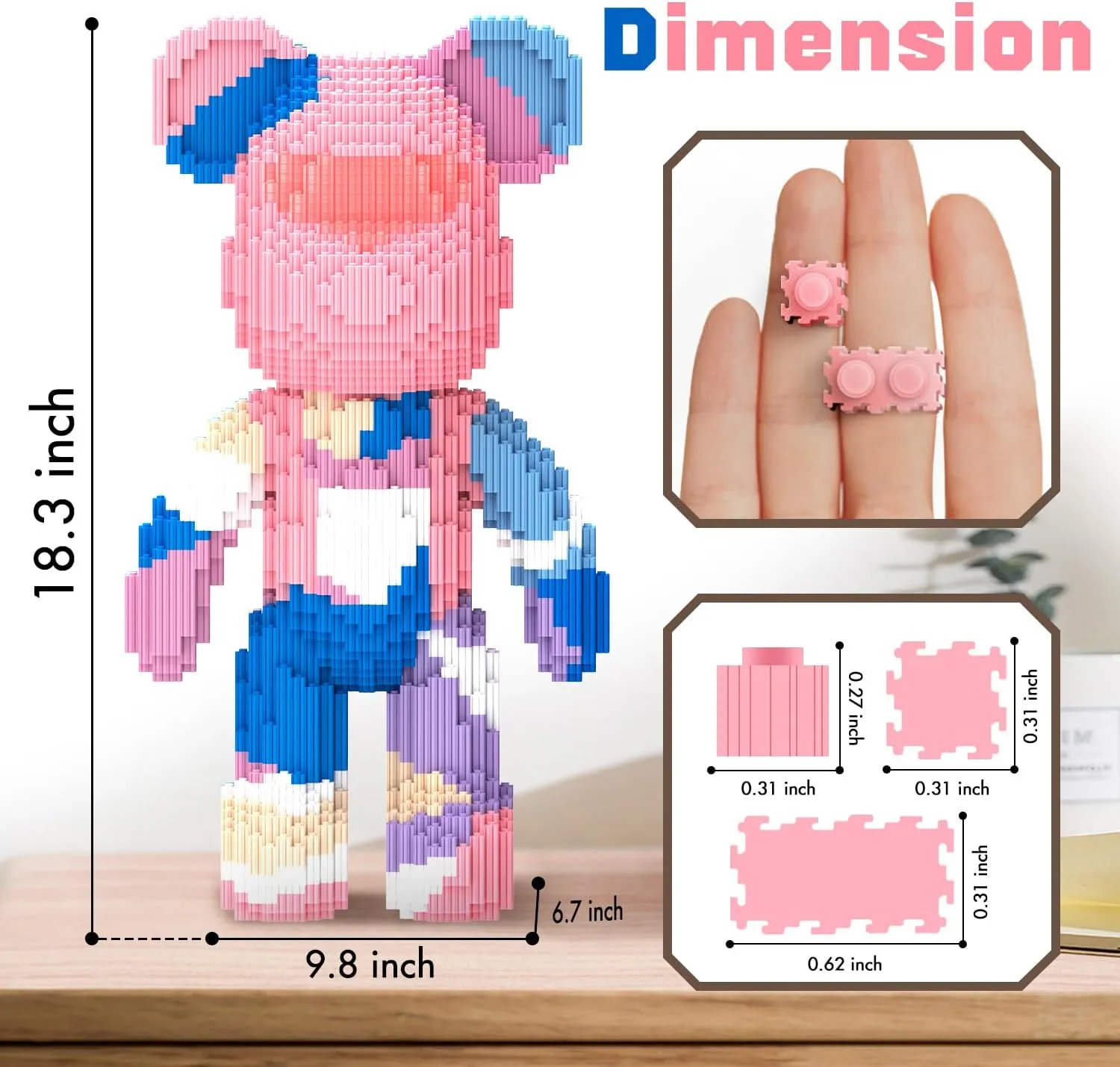 Bear Building Blocks (4500PCS) | 700% Bear Display Model | Micro 3D Animal Building Blocks | Fluorescence Design for Adults & Kids | Idea for Home & Office Decor |3D Instruction