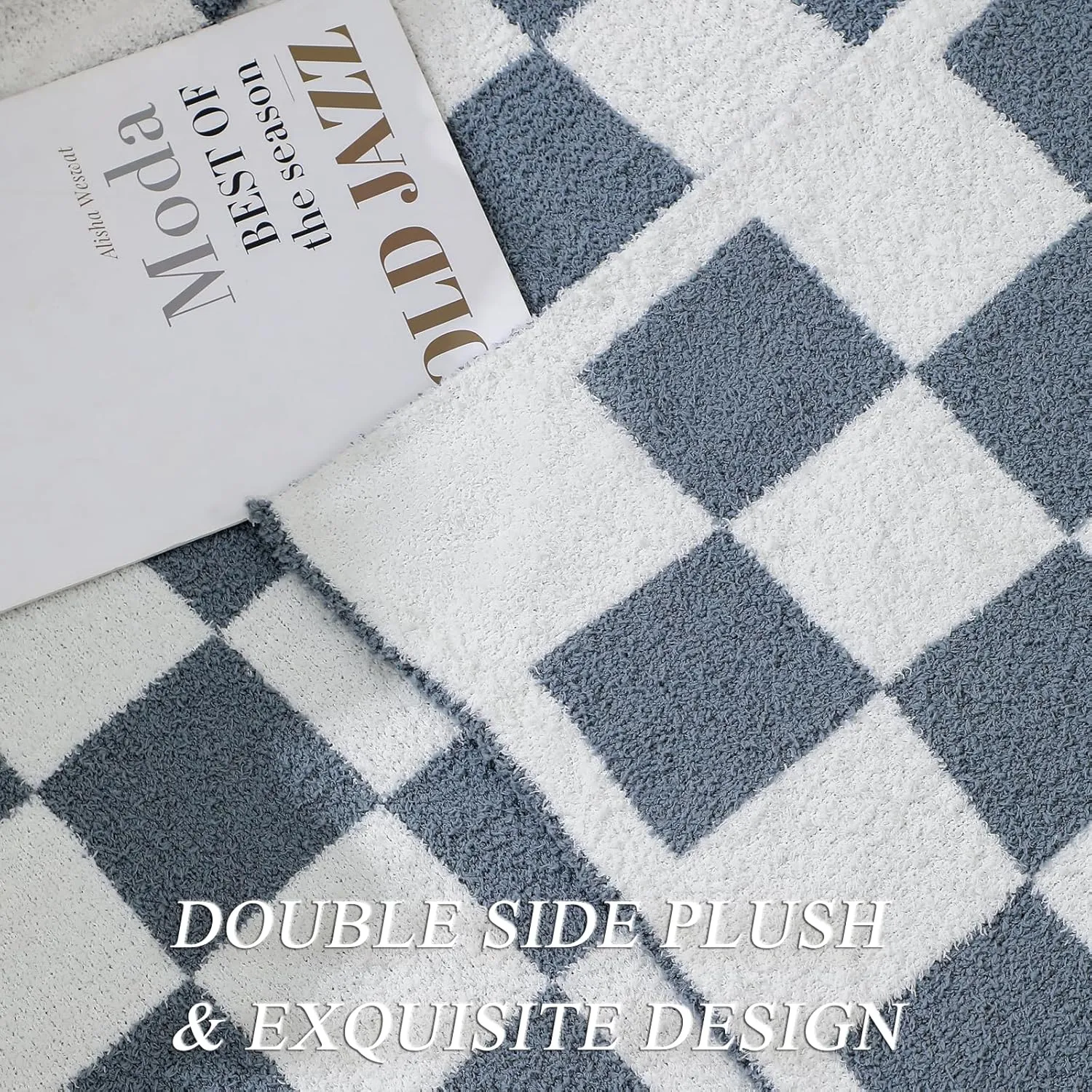 bearberry Fuzzy Checkerboard Grid Throw Blanket Knitted Soft Cozy Warm Microfiber Blanket Decor for Couch Sofa Bed Home Travel (Charcoal Grey, 40''x50'')