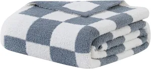 bearberry Fuzzy Checkerboard Grid Throw Blanket Knitted Soft Cozy Warm Microfiber Blanket Decor for Couch Sofa Bed Home Travel (Charcoal Grey, 40''x50'')