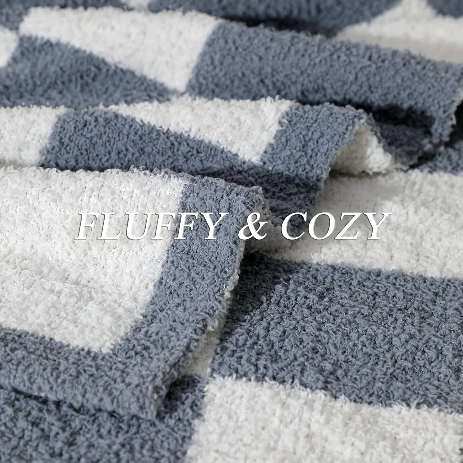 bearberry Fuzzy Checkerboard Grid Throw Blanket Knitted Soft Cozy Warm Microfiber Blanket Decor for Couch Sofa Bed Home Travel (Charcoal Grey, 40''x50'')