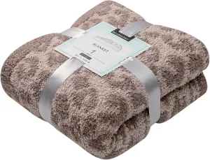 bearberry Fuzzy Leopard Knitted Throw Blanket Soft Cozy Warm Microfiber Blanket for Couch Sofa Bed Travel (Linen/Warm Gray, 50"x60")